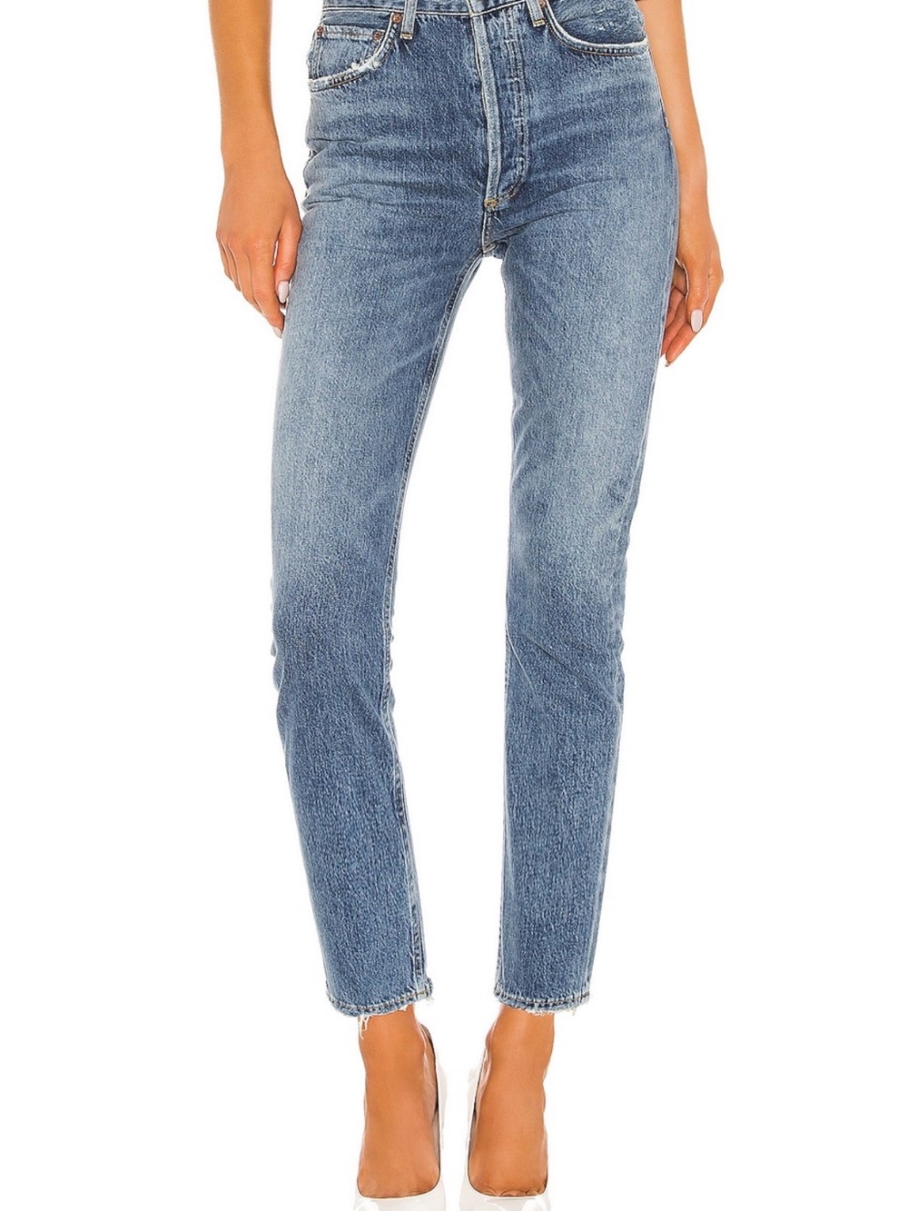 Agolde Light/Medium Blue High-Rise Cropped Straight Jeans